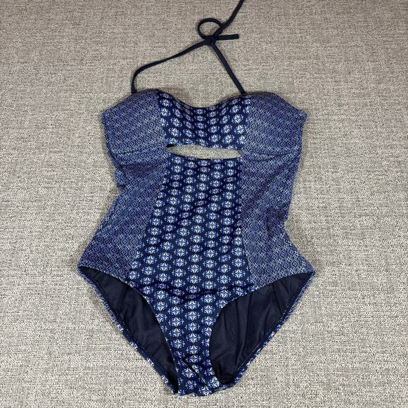 Athleta Tangier Keyhole Cutout Blue Tile Peep 1 Piece Swimsuit Small - Picture 3 of 7